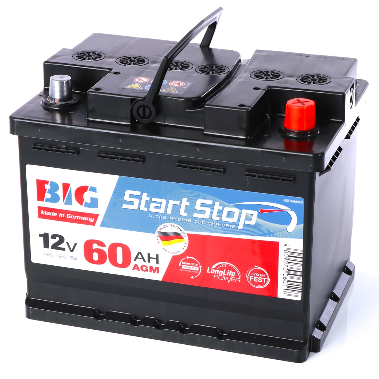 BIG Autobatterie AGM 12V 60Ah 700A/EN Batterie für Start-Stop
