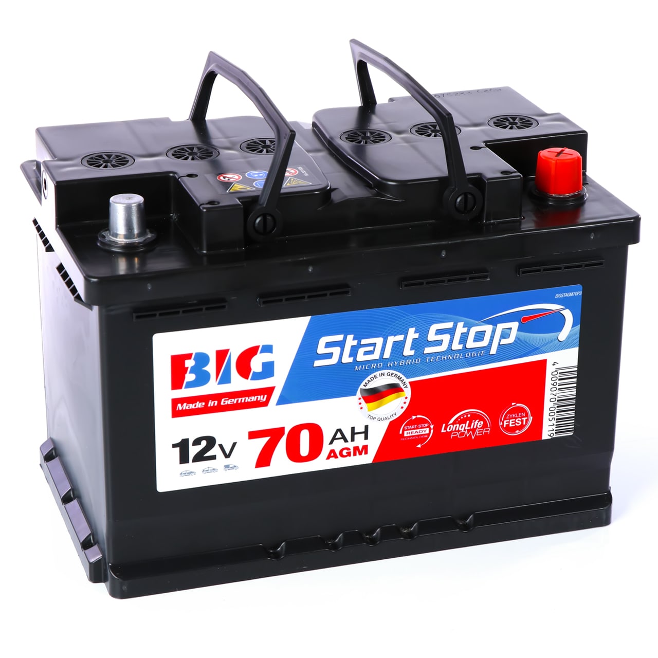 BIG AGM Autobatterie 12V 70Ah Start-Stop 68Ah