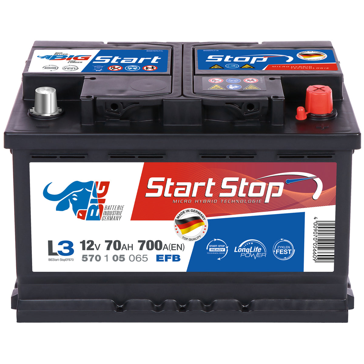AGM Starterbatterie 12Volt 70 AH für Fahrzeuge mit Start/Stop Funktion