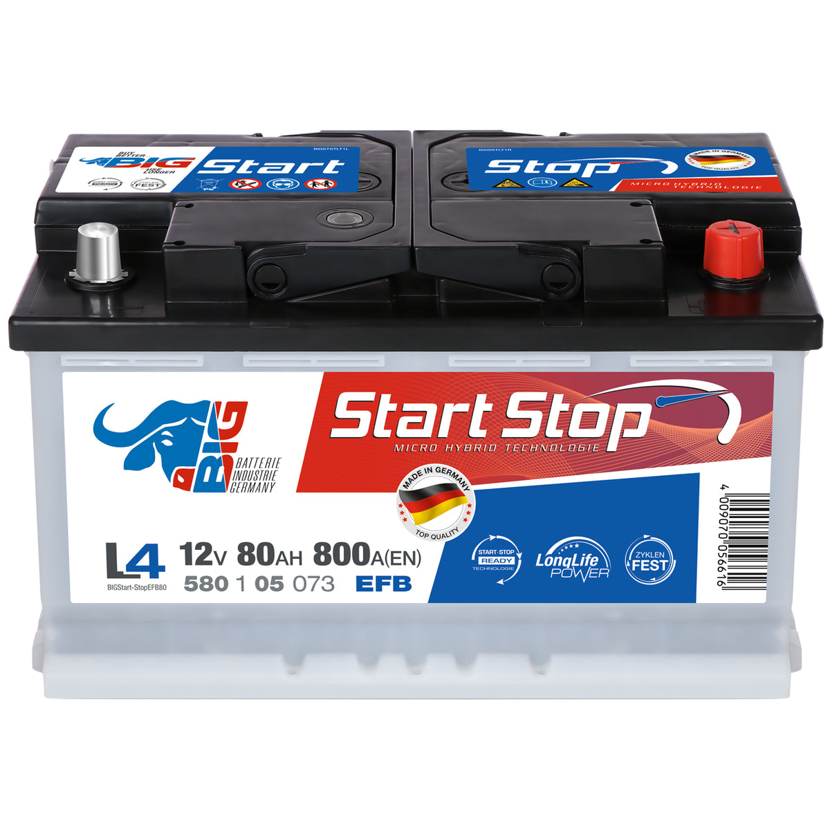 LANGZEIT Autobatterie 80Ah 12V 770A/EN Starterbatterie +30% mehr Leistung  ersetzt Batterie 74Ah 72Ah 75Ah 77Ah 85Ah : : Auto & Motorrad