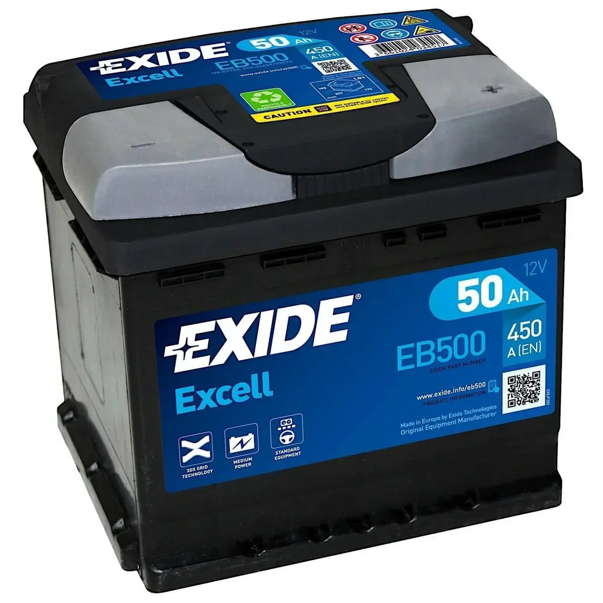 Exide Excell EB500 12V 50Ah 450A/EN Autobatterie