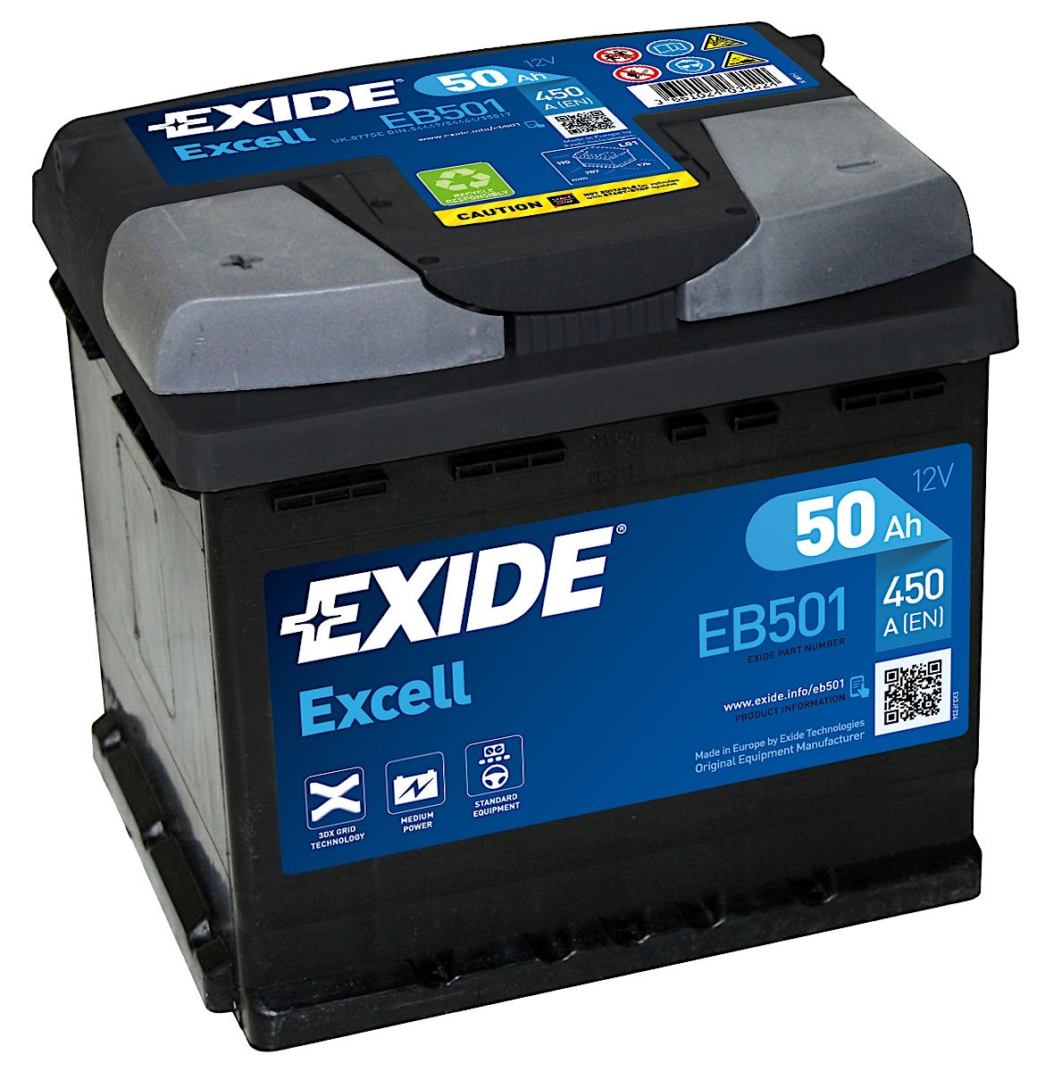 Exide Excell EB501 12V 50Ah 450A/EN