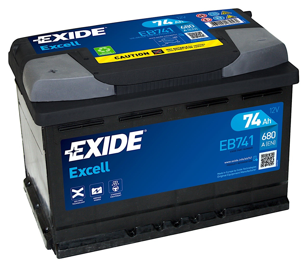 Exide Excell EB741 12V 74Ah 680A/EN