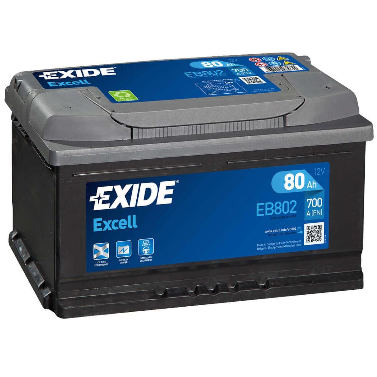 Exide Excell EB802 12V 80Ah 700A/EN