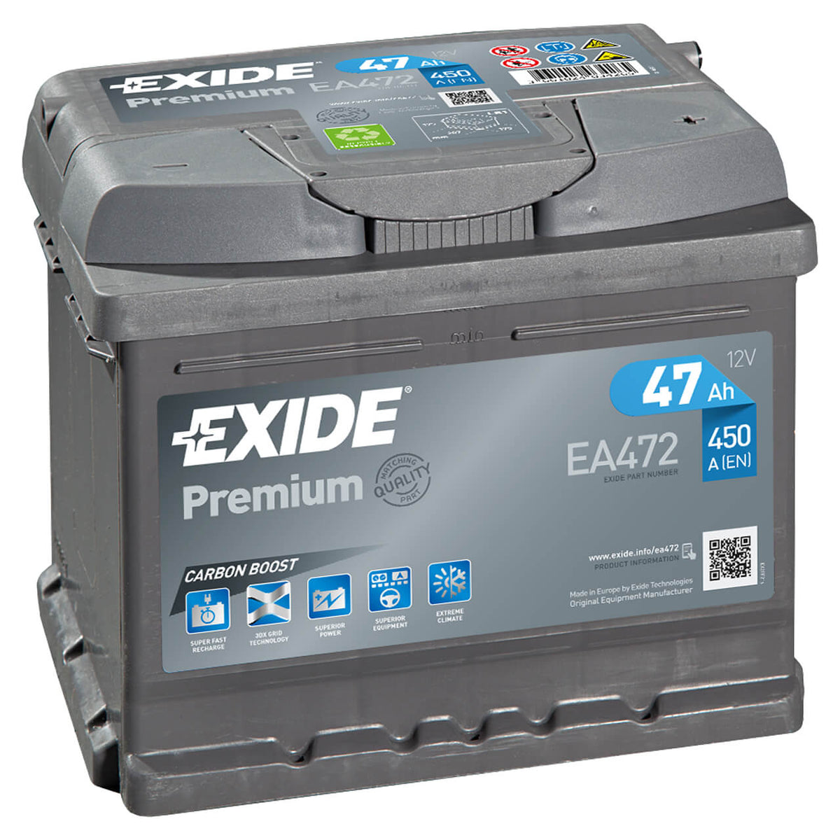 Exide Premium Carbon Boost EA472 12V 47Ah 450A/EN