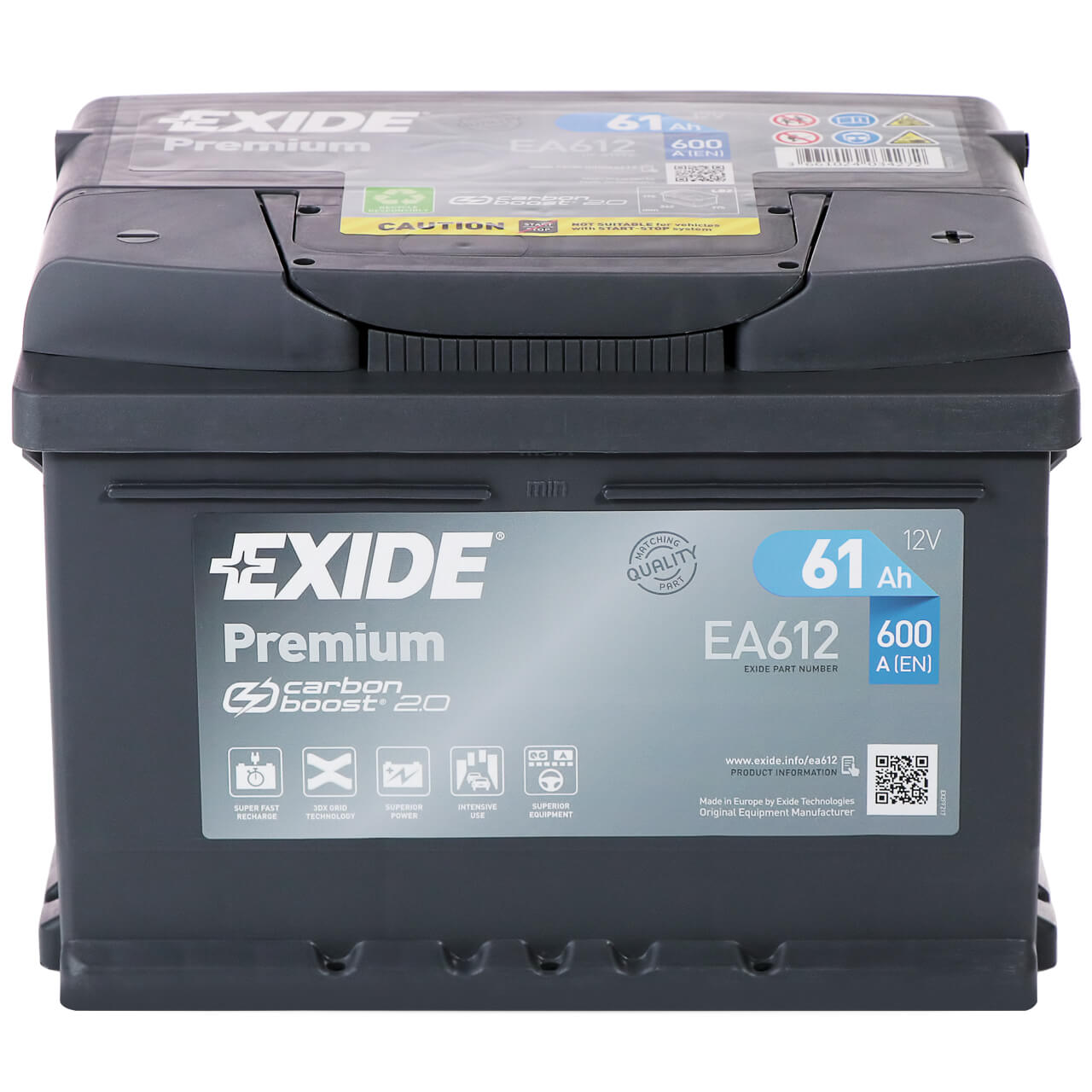 Exide Premium Carbon Boost EA612 12V 61Ah 600A/EN