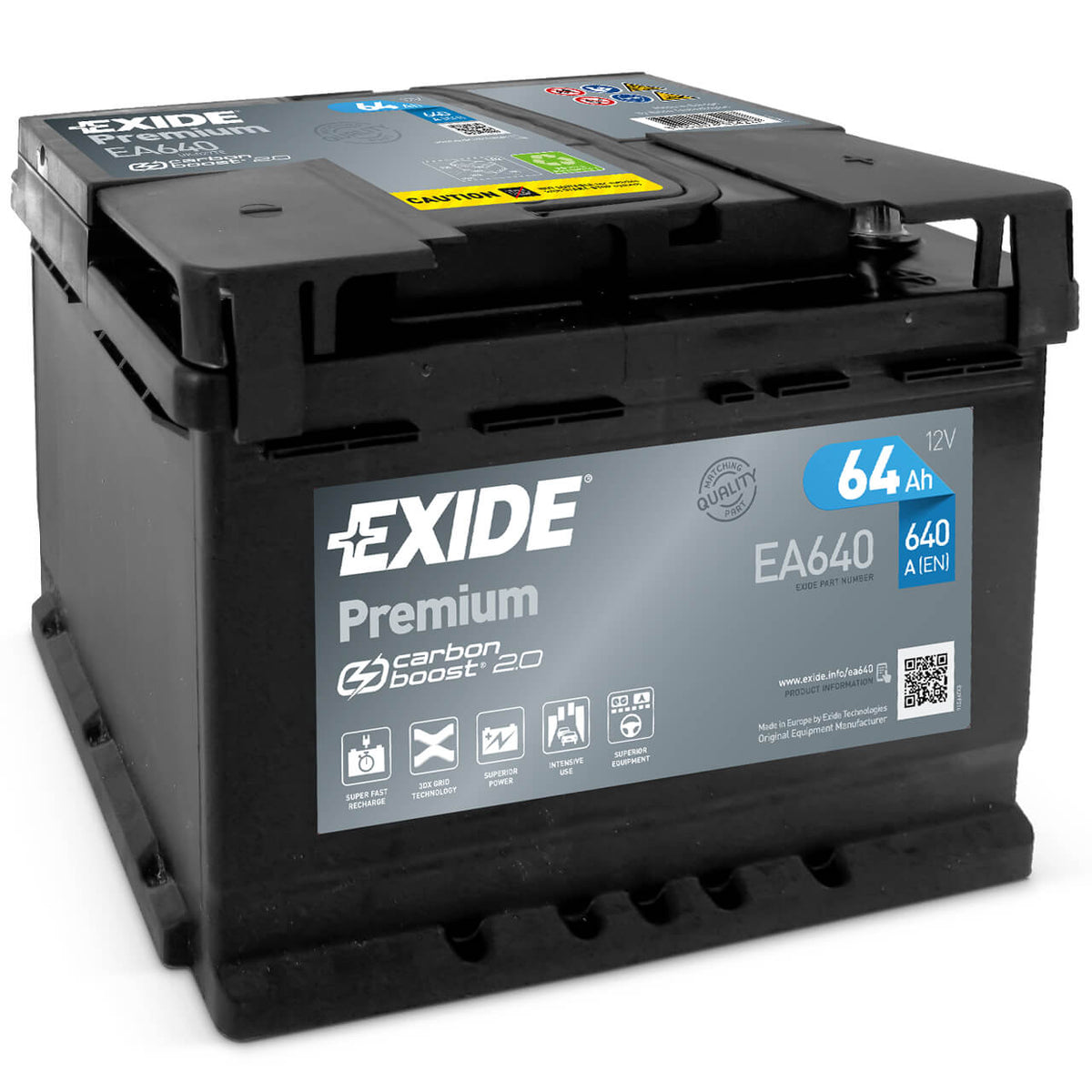 Exide Premium Carbon Boost EA640 12V 64Ah 640A/EN