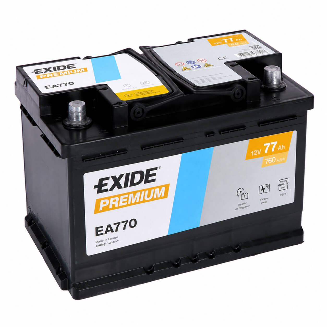 Autobatterie Exide Premium Carbon Boost 2.0 EA770 12V 77Ah Seite links