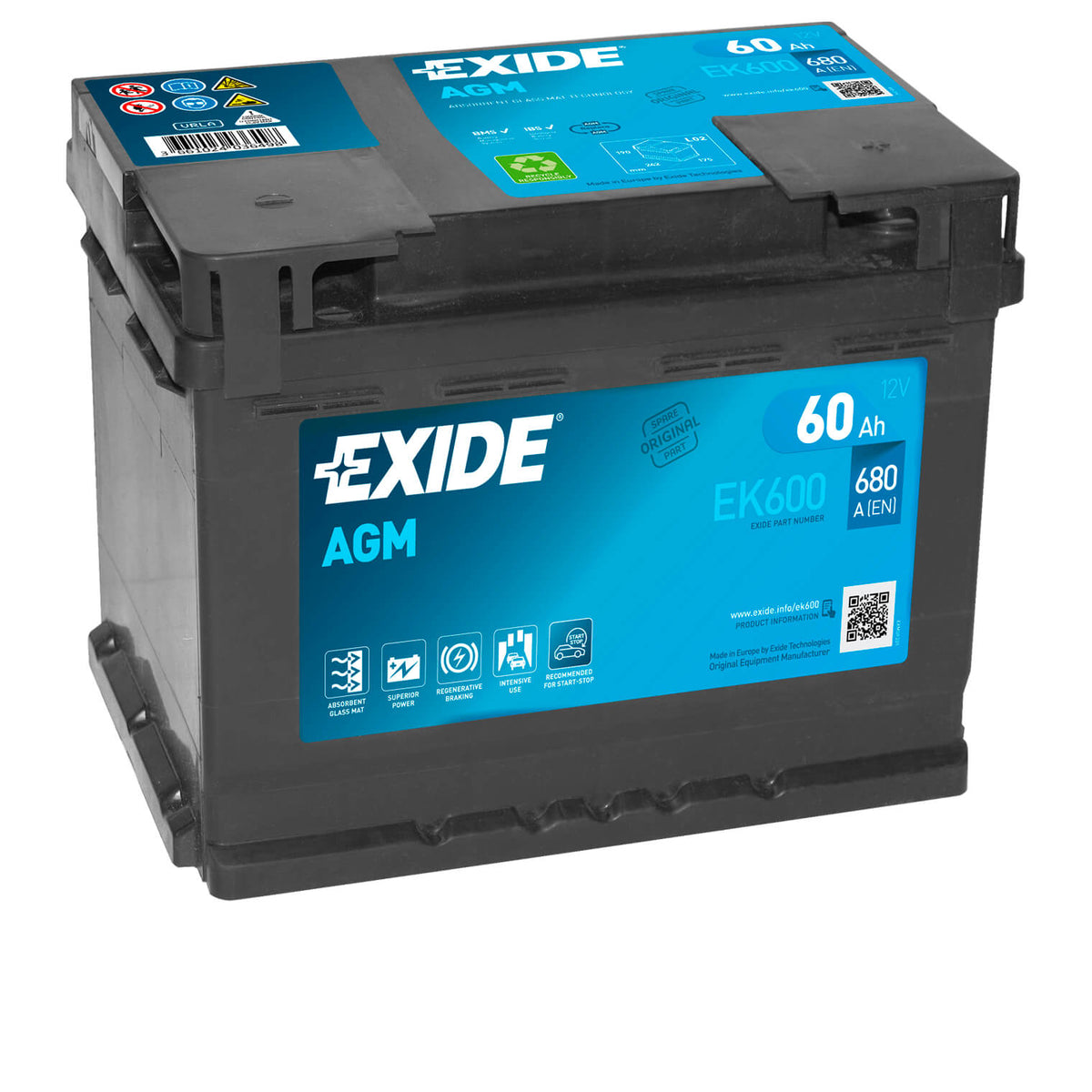 Exide Start-Stop EK600 AGM 12V 60Ah 680A/EN