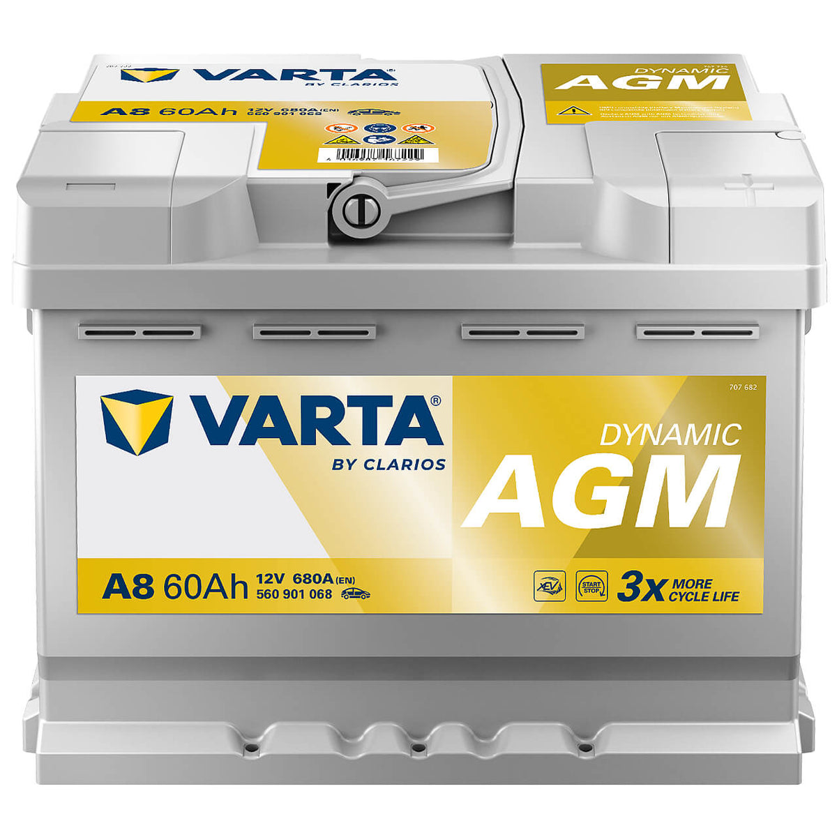 Autobatterie Varta Dynamic AGM xEV Start Stop A8 12V 60Ah 560901068J382 Seite links