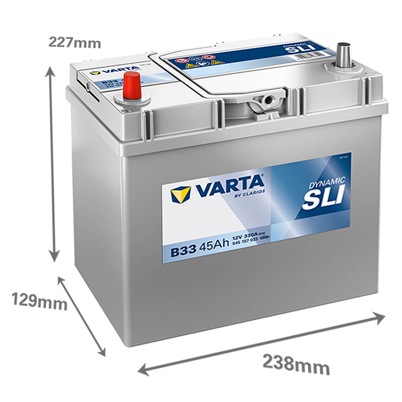 Autobatterie Varta Dynamic SLI B33 12V 45Ah 5451570333132 Seite links