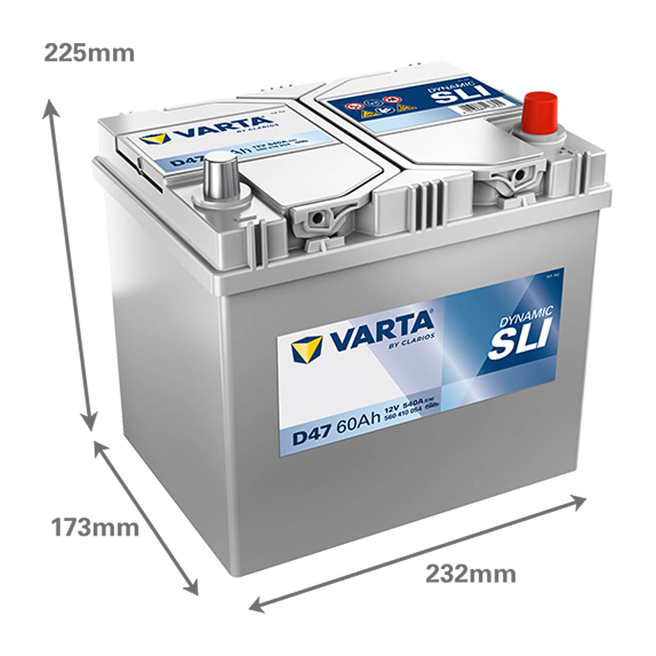 Autobatterie Varta Dynamic SLI D47 12V 60Ah 5604100543132 Seite links