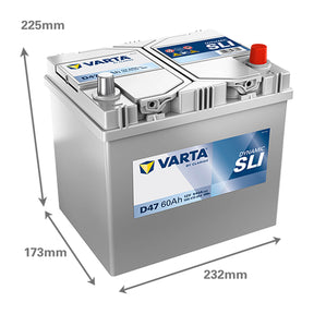 Autobatterie Varta Dynamic SLI D47 12V 60Ah 5604100543132 Seite links