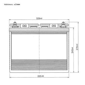 Traktionsbatterie für Reinigungsmaschinen Hebebuehnen Scherenlifte BIG E-Drive T-1275 12V 150Ah technische Zeichnung Front