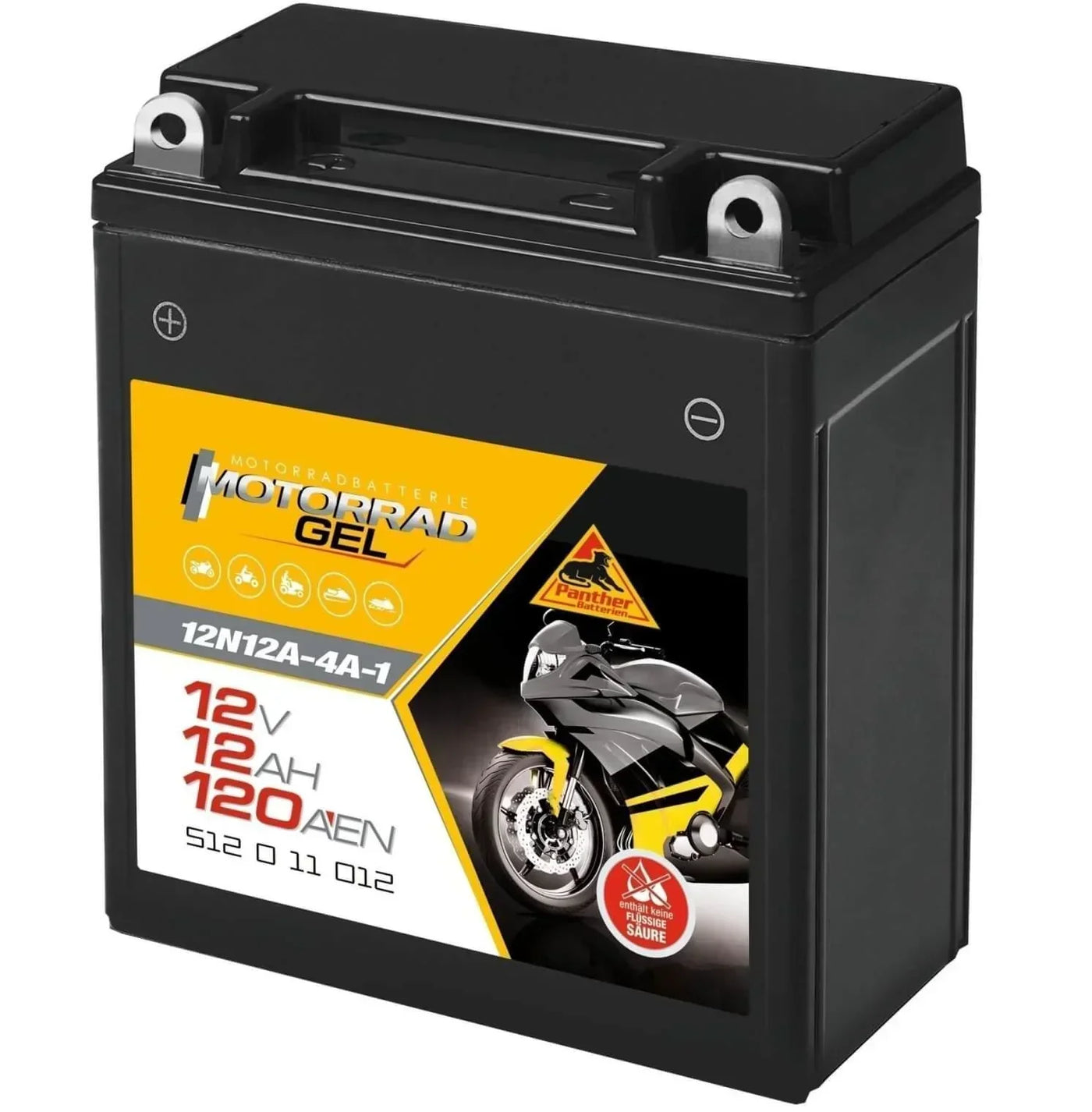 Motorradbatterie Panther GEL 12N12A-4A-1 51211 12V 12Ah Front