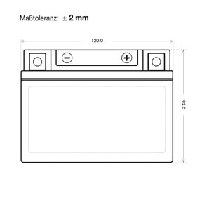 Motorradbatterie Panther GEL CB4L-B 50411 12V 5Ah technische Zeichnung Front