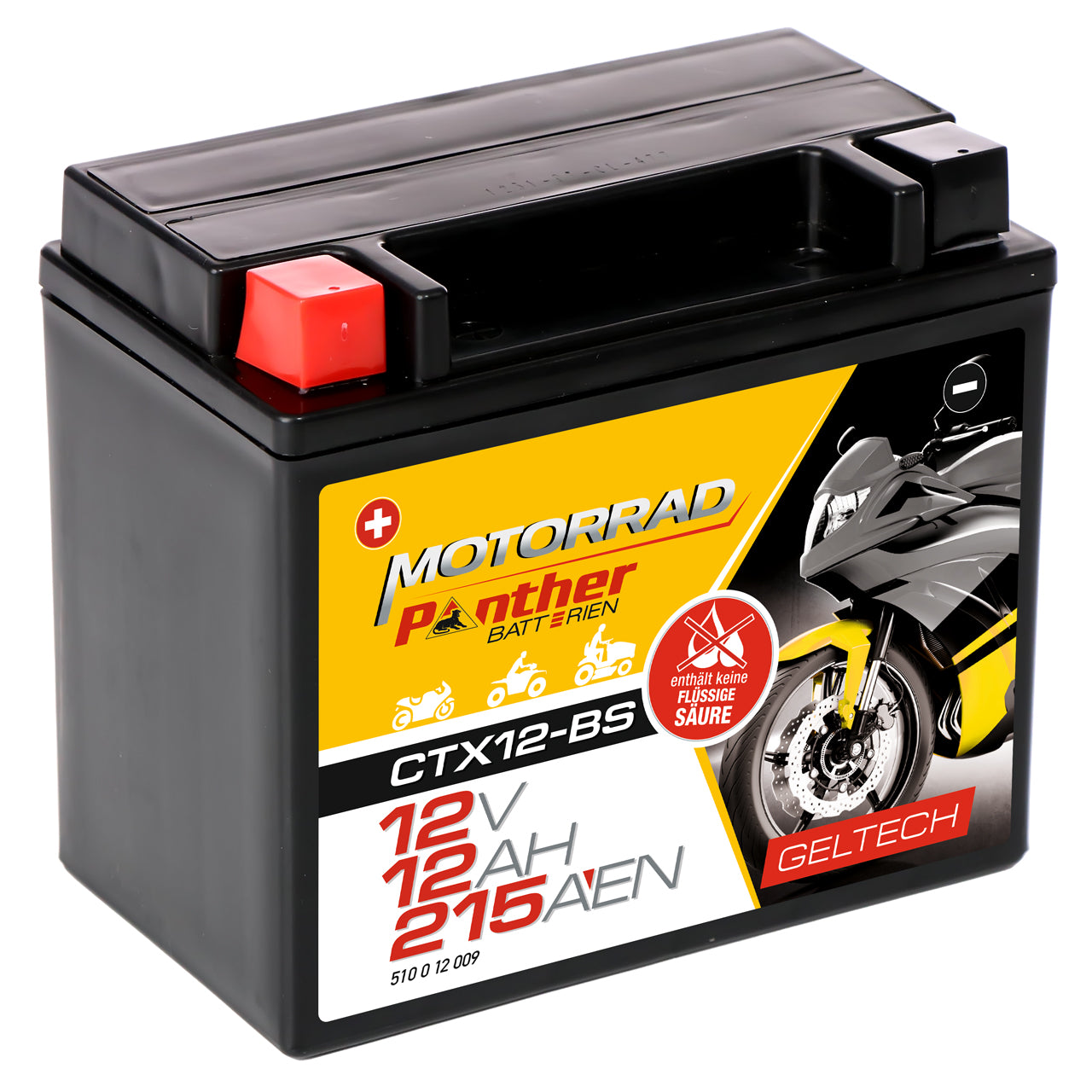 YTX12-BS Motorradbatterie 12V 12Ah BlackMax Gel CTX12-BS (DIN