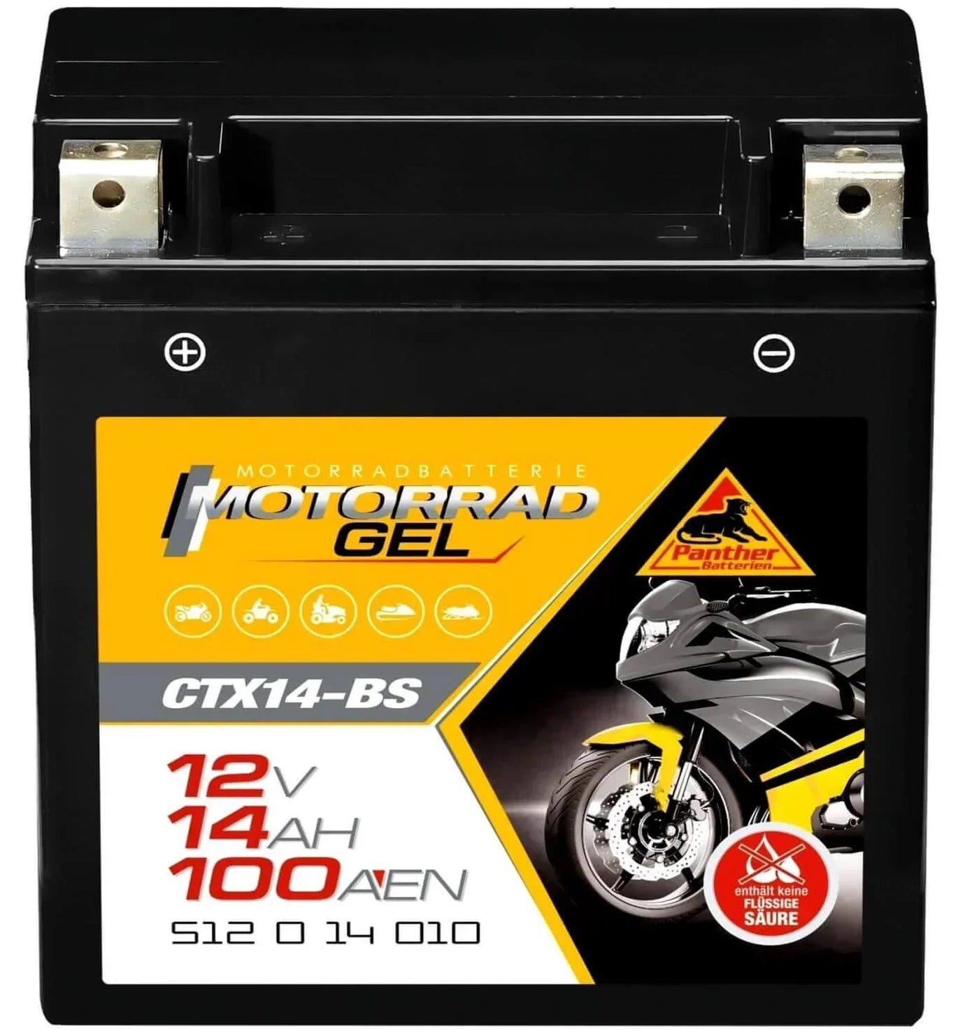 Motorradbatterie Panther GEL CTX14-BS 51214 12V 14Ah Front