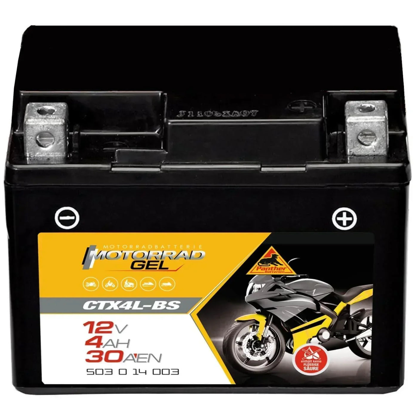 Motorradbatterie Panther GEL CTX4L-BS 50314 12V 4Ah Front