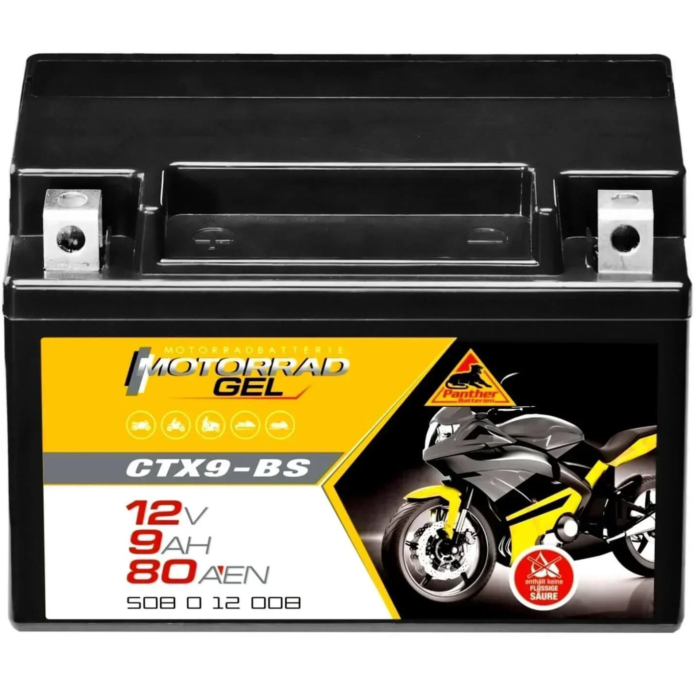 Motorradbatterie Panther GEL CTX9-BS 50812 12V 9Ah Front