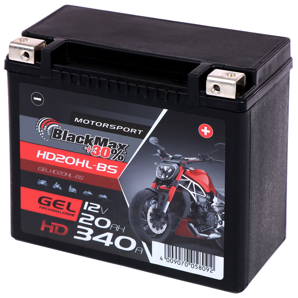 BlackMax +30% Motorsport HD YTX20HL-BS GEL 12V 20Ah 340A/EN
