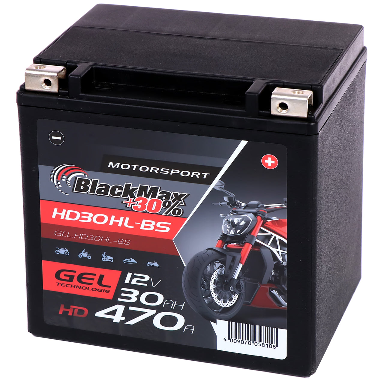 BlackMax +30% Motorsport HD YIX30HL-BS GEL 12V 30Ah 470A/EN