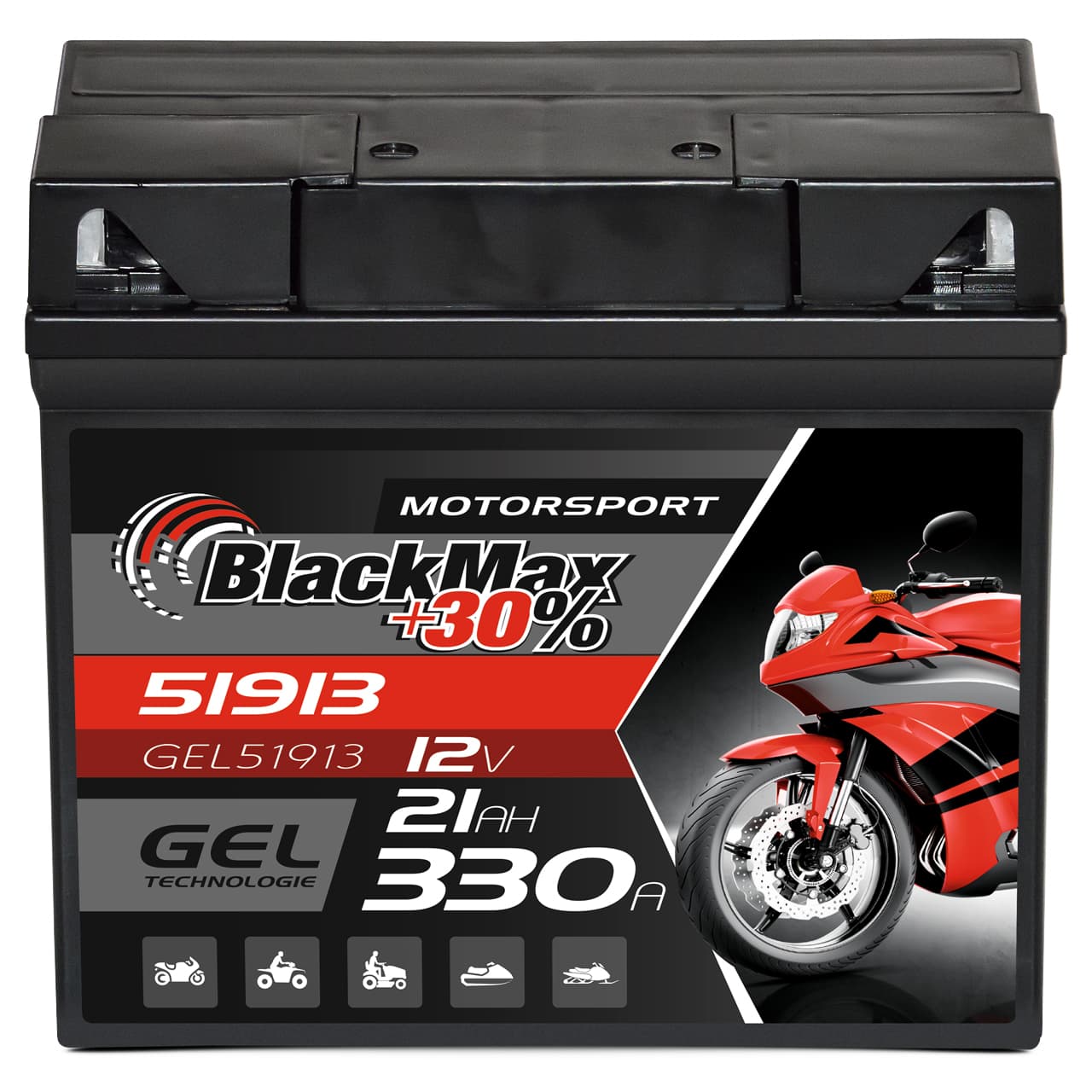 BlackMax +30% Motorsport 51913 GEL 12V 21Ah 330A/EN