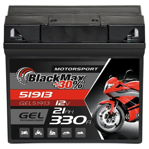 BlackMax +30% Motorsport 51913 GEL 12V 21Ah 330A/EN Motorradbatterie