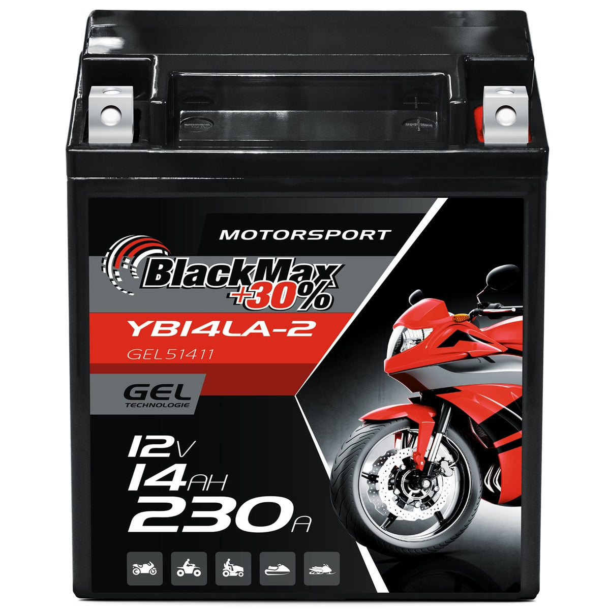 BlackMax +30% Motorsport 51411 GEL 12V 14Ah 230A/EN
