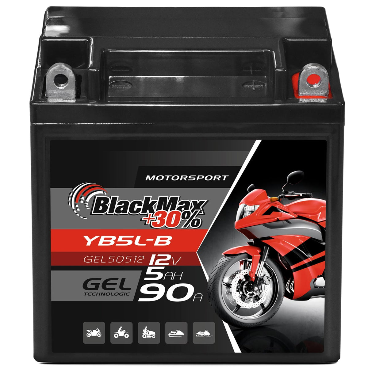 BlackMax +30% Motorsport YB5L-B 50512 GEL 12V 5Ah 90 A/EN