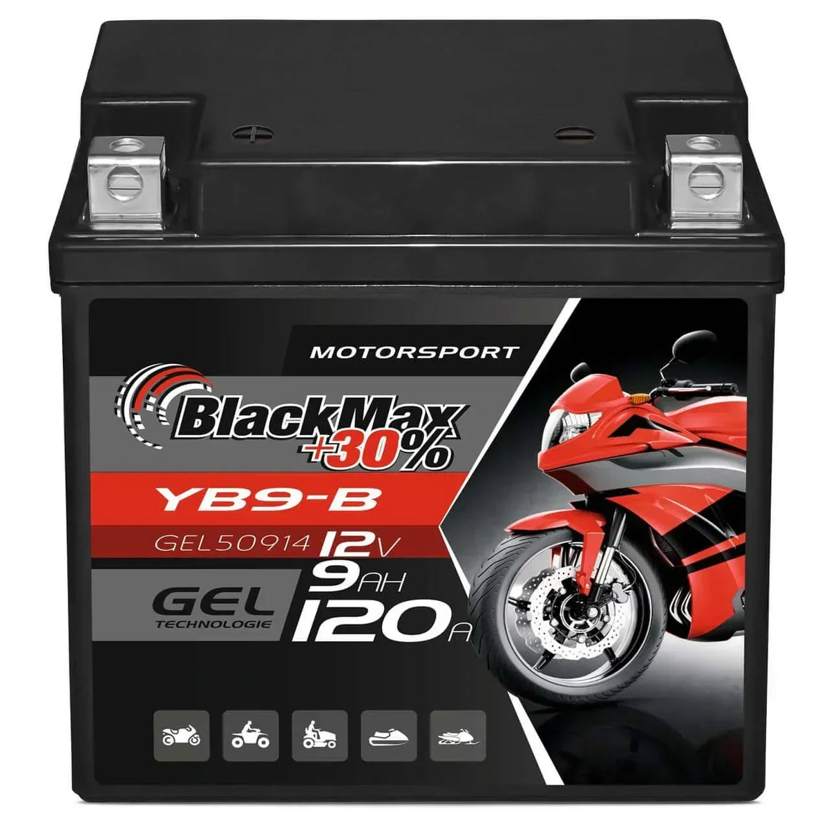 BlackMax 50914 GEL Batterie 12V 9Ah YB9-B, 12N9-4B-1, 509014008A514