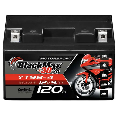 BlackMax +30% Motorsport YT9B-4 50815 GEL 12V 9Ah 120A/EN Motorradbatterie
