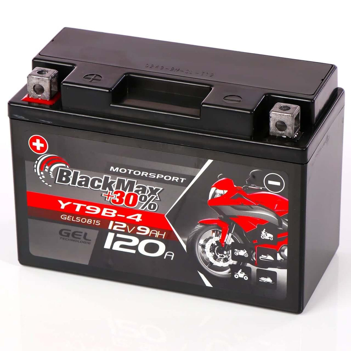 Motorradbatterie BlackMax Motorsport GEL YT9B-4 50815 12V 9Ah Seite rechts