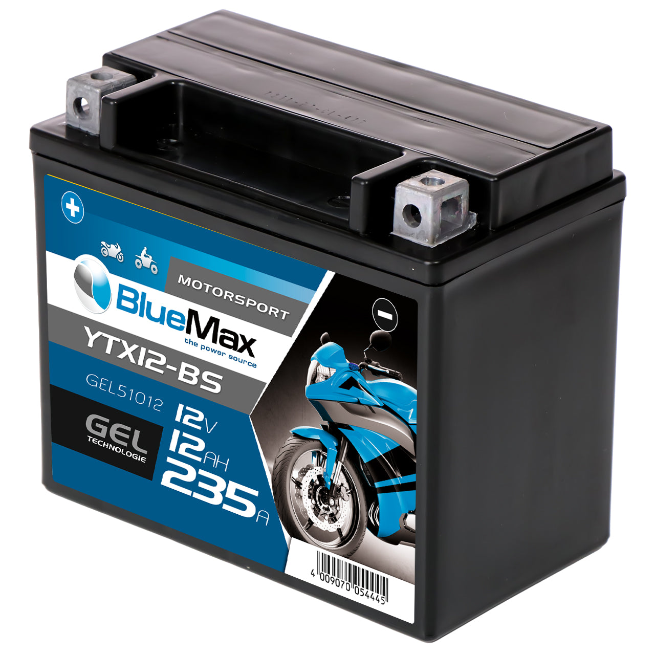 BlueMax CTX12-BS Motorradbatterie GEL 12V 12Ah 235A/EN YTX12-BS