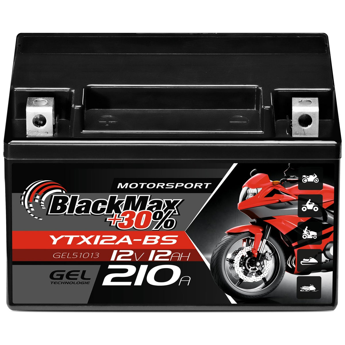 BlackMax CTX12A-BS Motorradbatterie GEL 12V 12Ah YTX12A-BS