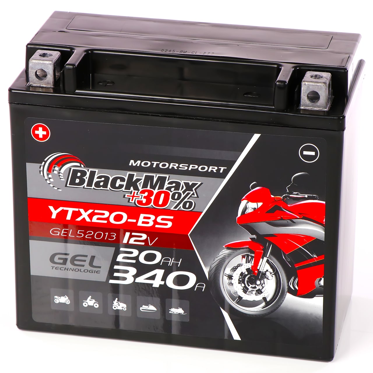BlackMax CTX20-BS Motorradbatterie GEL 12V 20Ah YTX20-BS