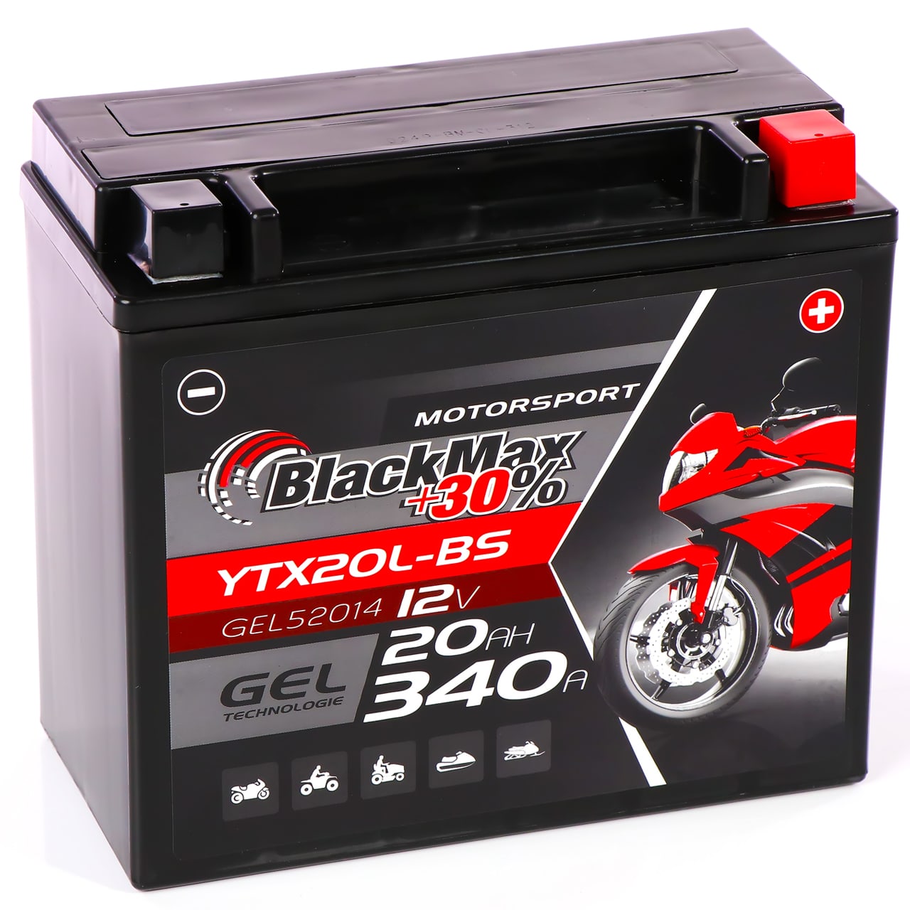 BlackMax +30% Motorsport YTX20L-BS 52014 GEL 12V 20Ah 340A/EN