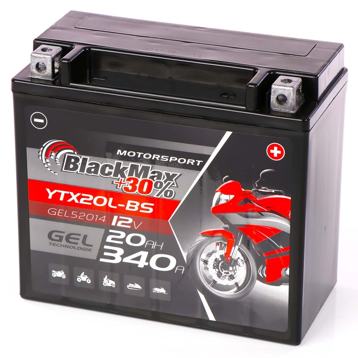 BlackMax +30% Motorsport YTX20L-BS 52014 GEL 12V 20Ah 340A/EN