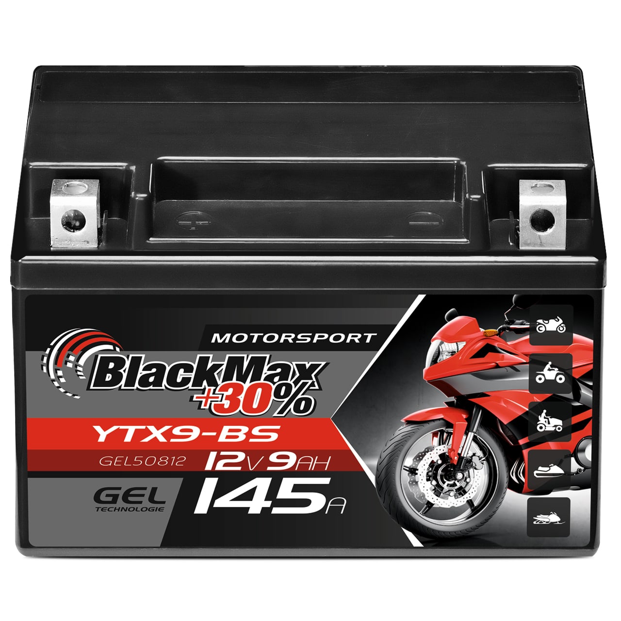 BlackMax +30% Motorsport 50812 GEL 12V 9Ah 145A/EN