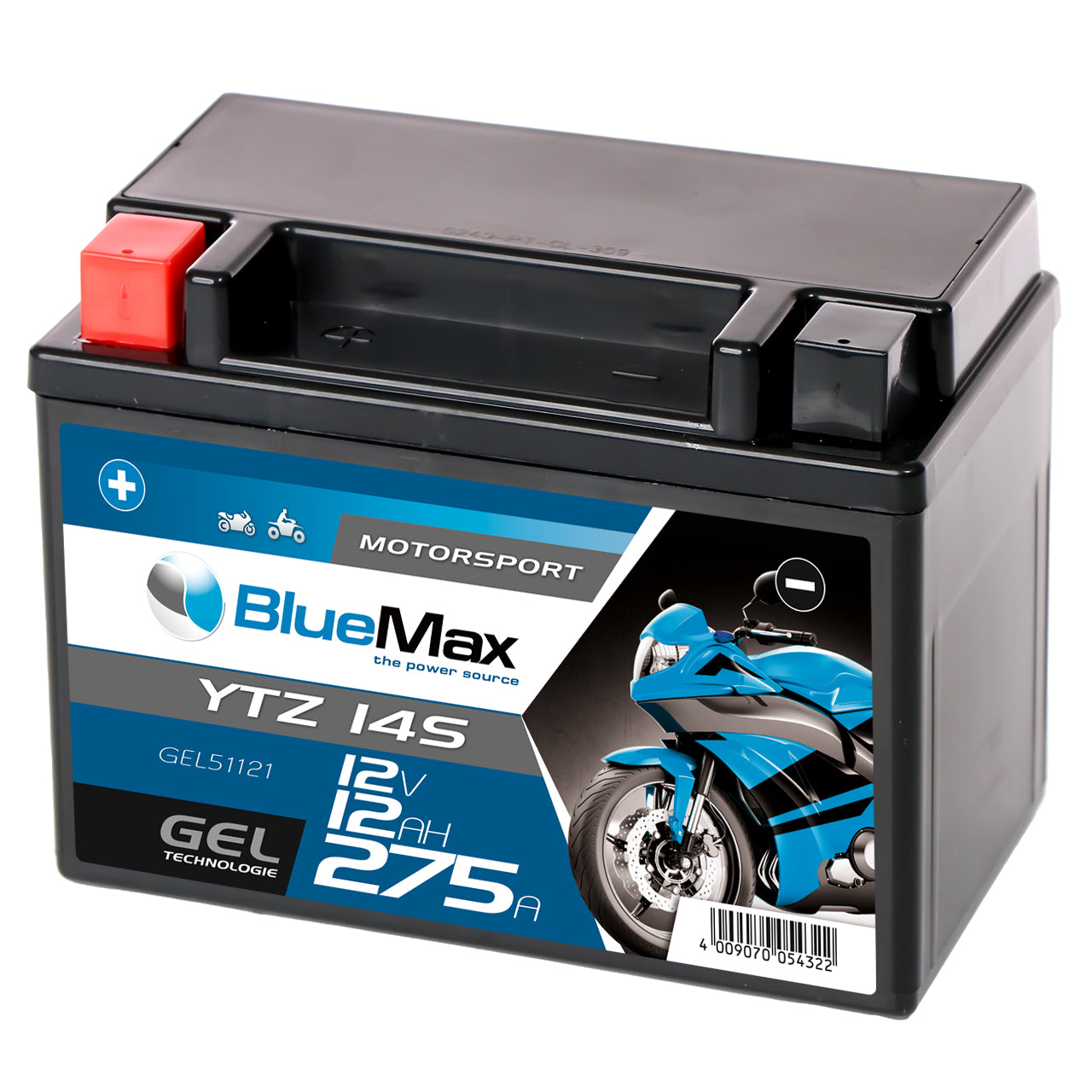 BlueMax Motorradbatterie GEL 12V 12Ah 275A/EN YTZ14S