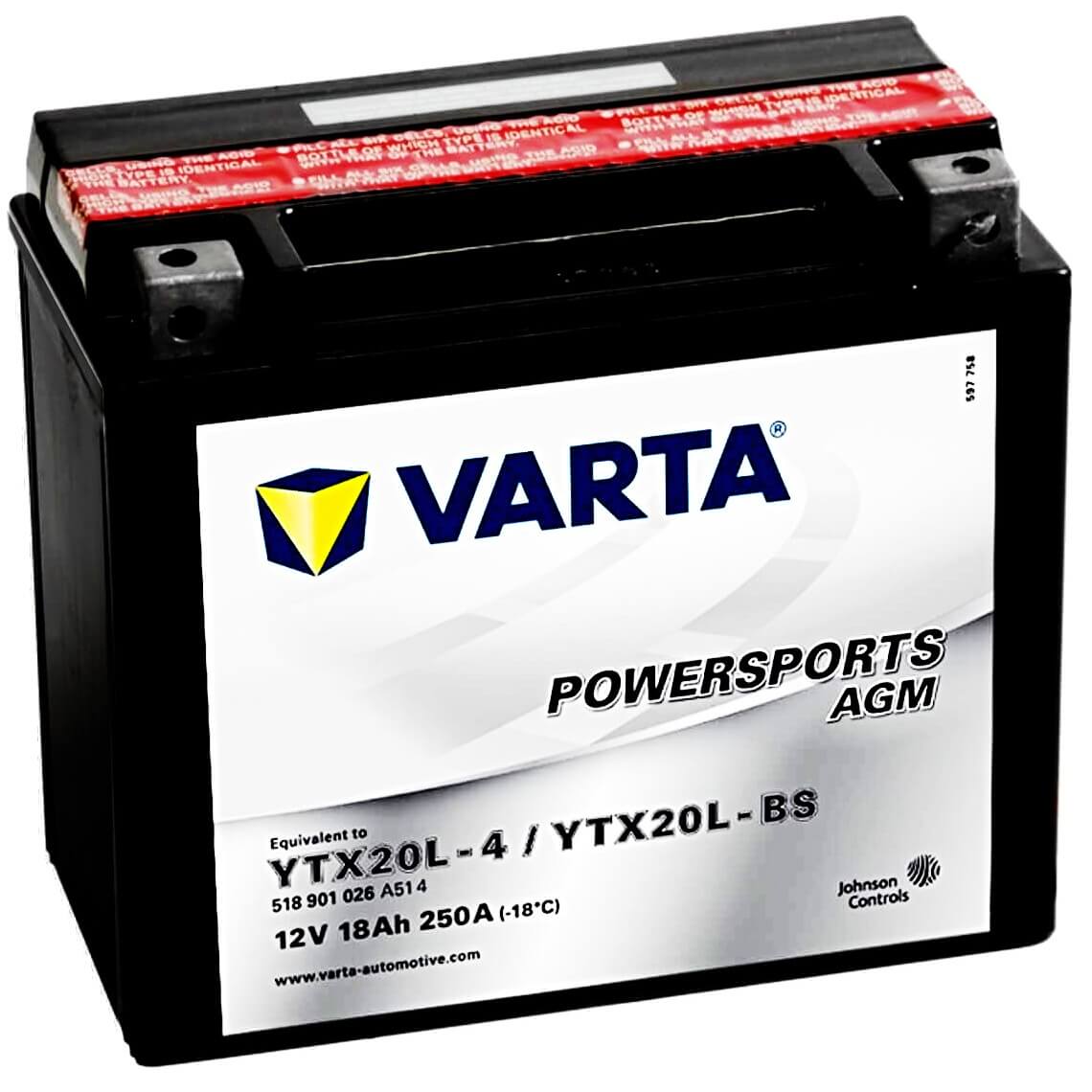 Varta Powersports 518901 AGM 12V 18Ah 250A