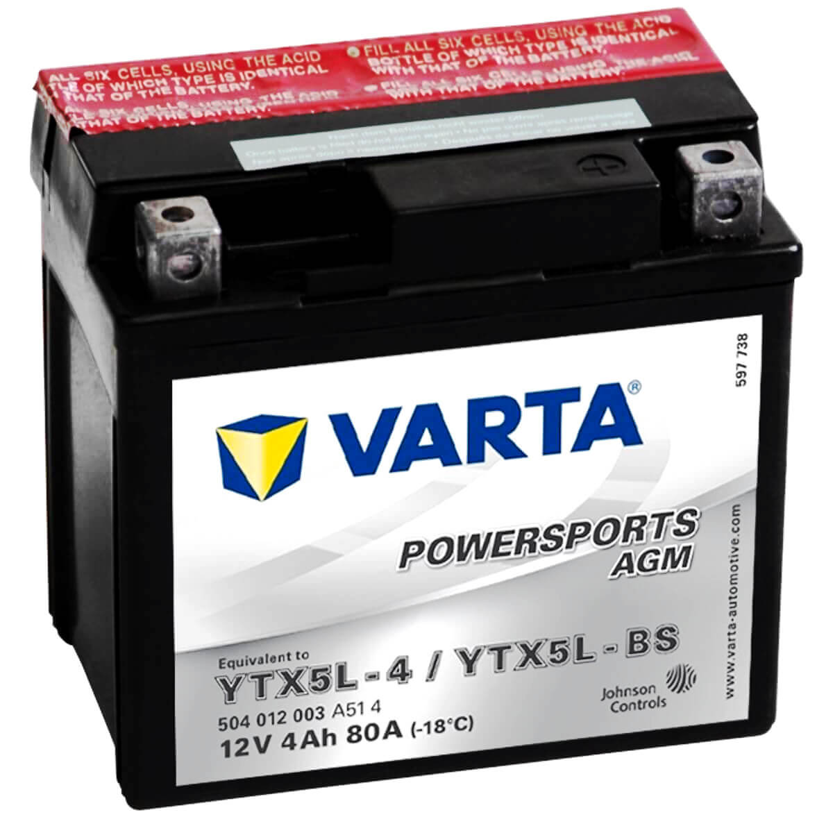 Varta Powersports 50412 AGM 12V 4Ah 80A