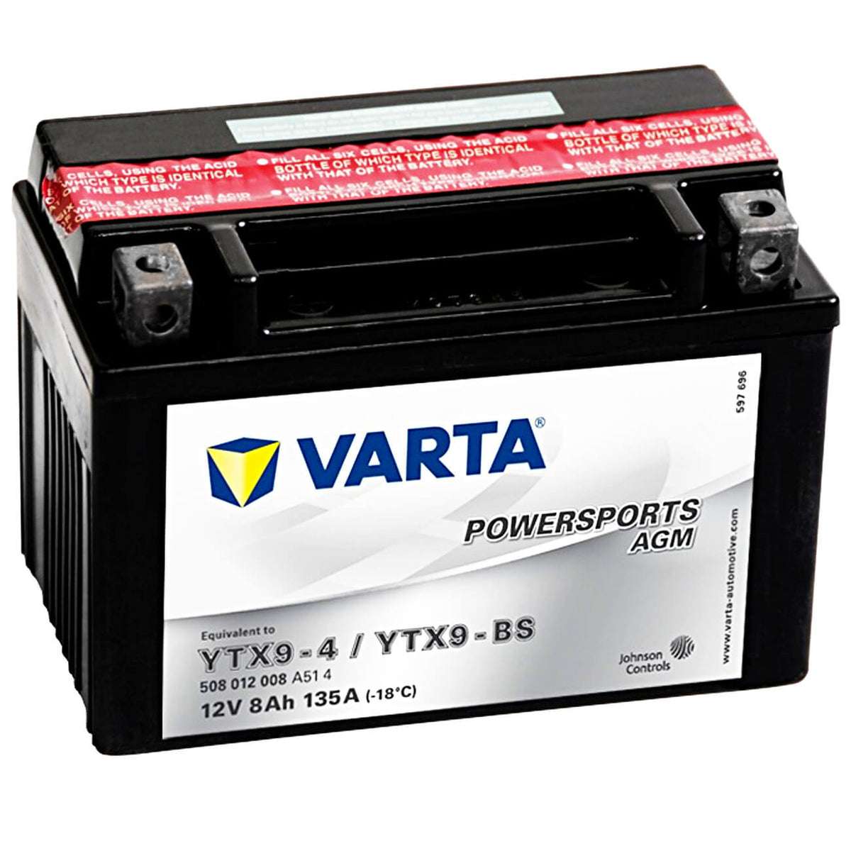 Varta YTX9-BS Powersports AGM 12V 8Ah 50812 YTX9-4