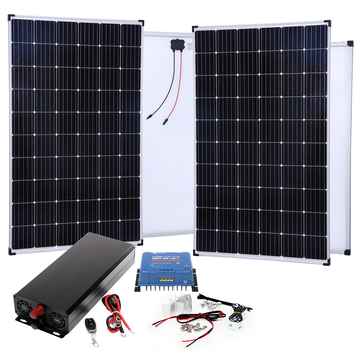 BIG Power Grid Solaranlage 24V 2000W Inverter + 2x 300W Panel Monokristallin