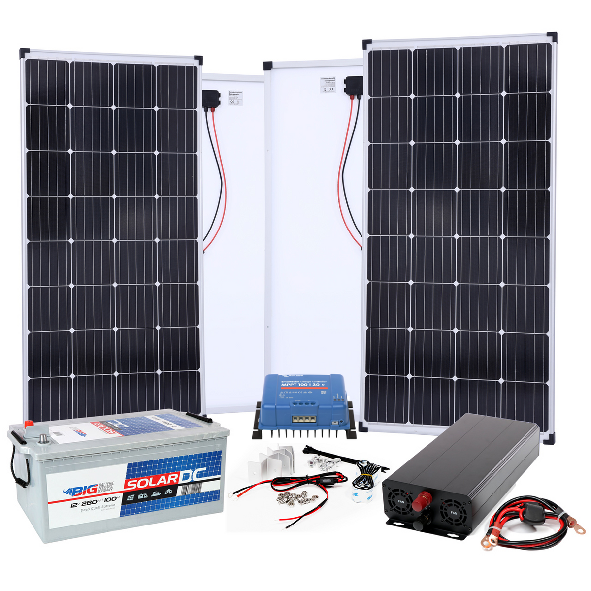 BIG Power Grid Solaranlage 12V 1500W Inverter + 2x 170W Panel Monokristallin