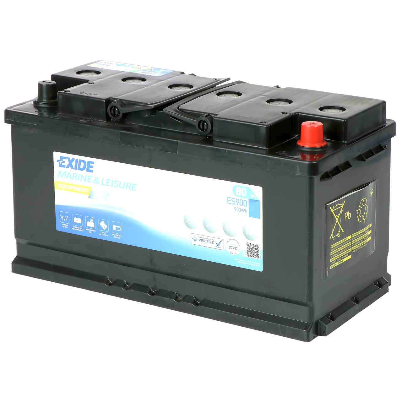 Batterie Exide Marina Gel ES900. 80Ah - 540A(EN) 12V. Boîte L5  (353x175x190mm) - VT BATTERIES