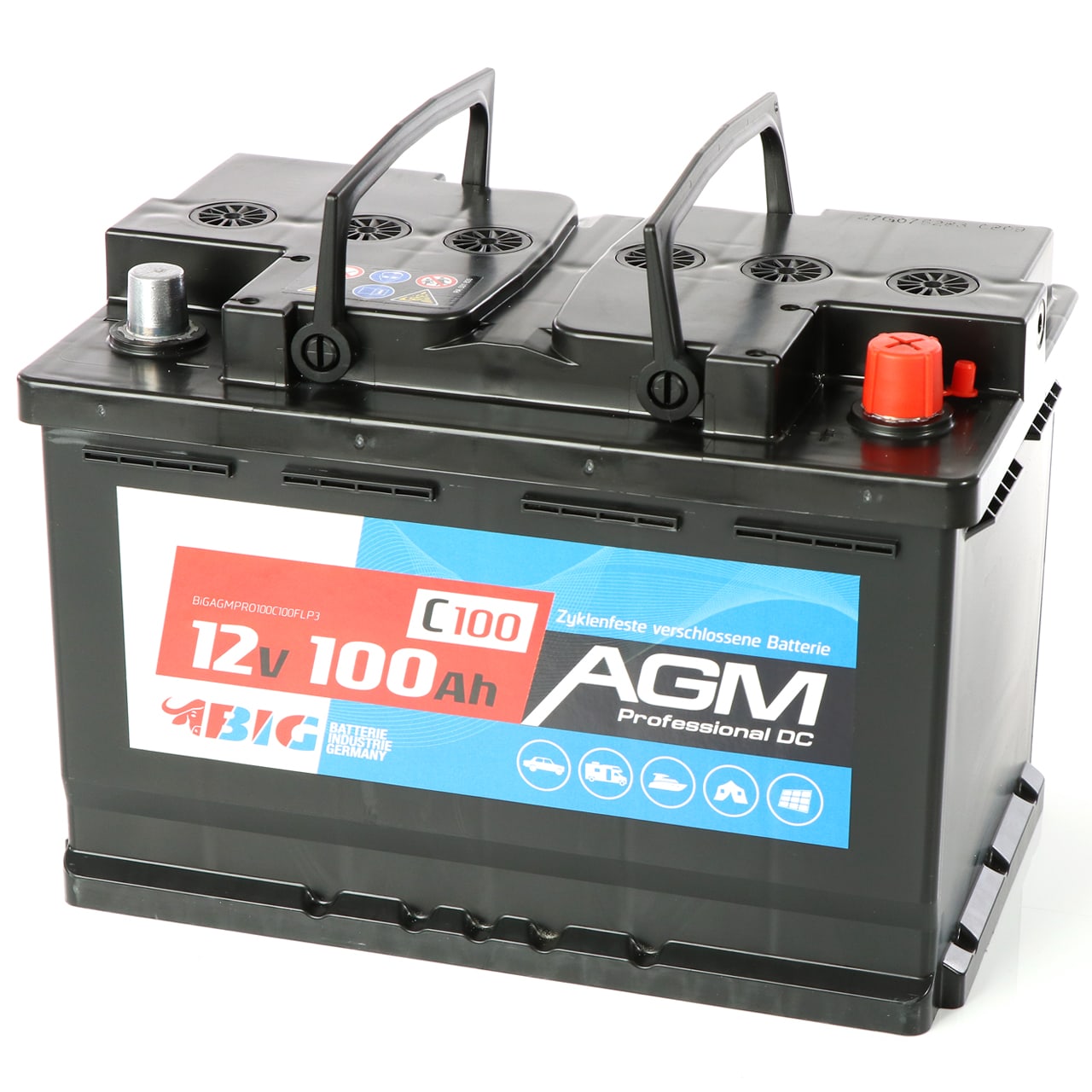 BIG AGM 100Ah 12V Versorgungsbatterie für Solar, Boote und Wohnmobile