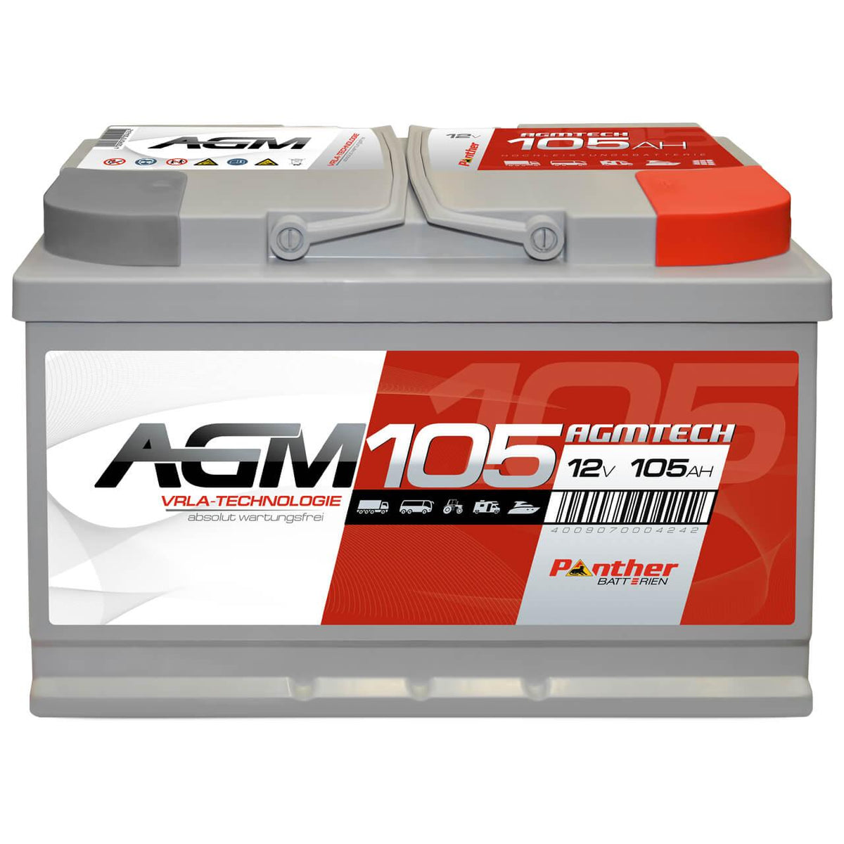 Versorgerbatterie Panther AGM 12V 105Ah Front