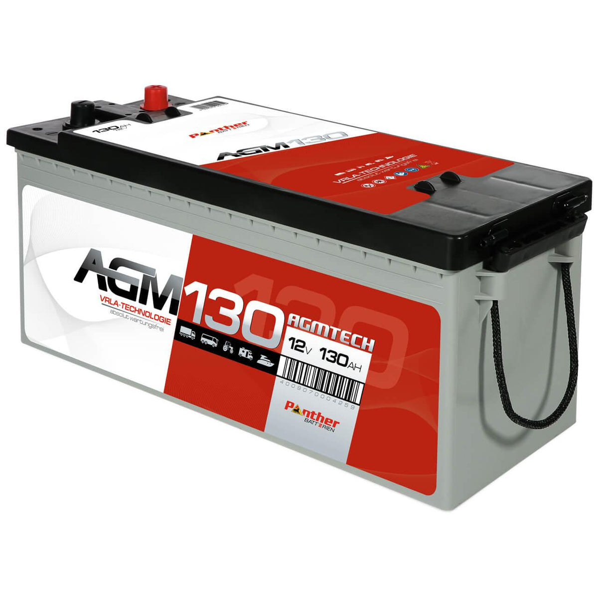 Versorgerbatterie Panther AGM 12V 130Ah Seite rechts