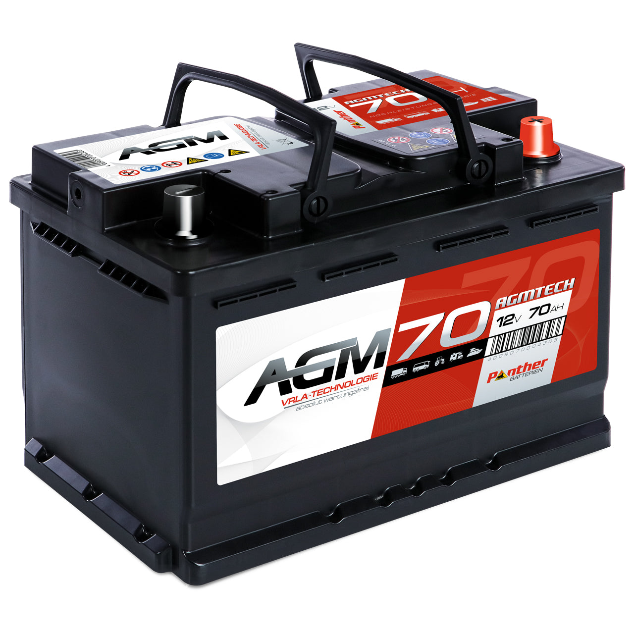 Autobatterie Panther AGM Batterie 12V 70Ah für Start+Stop